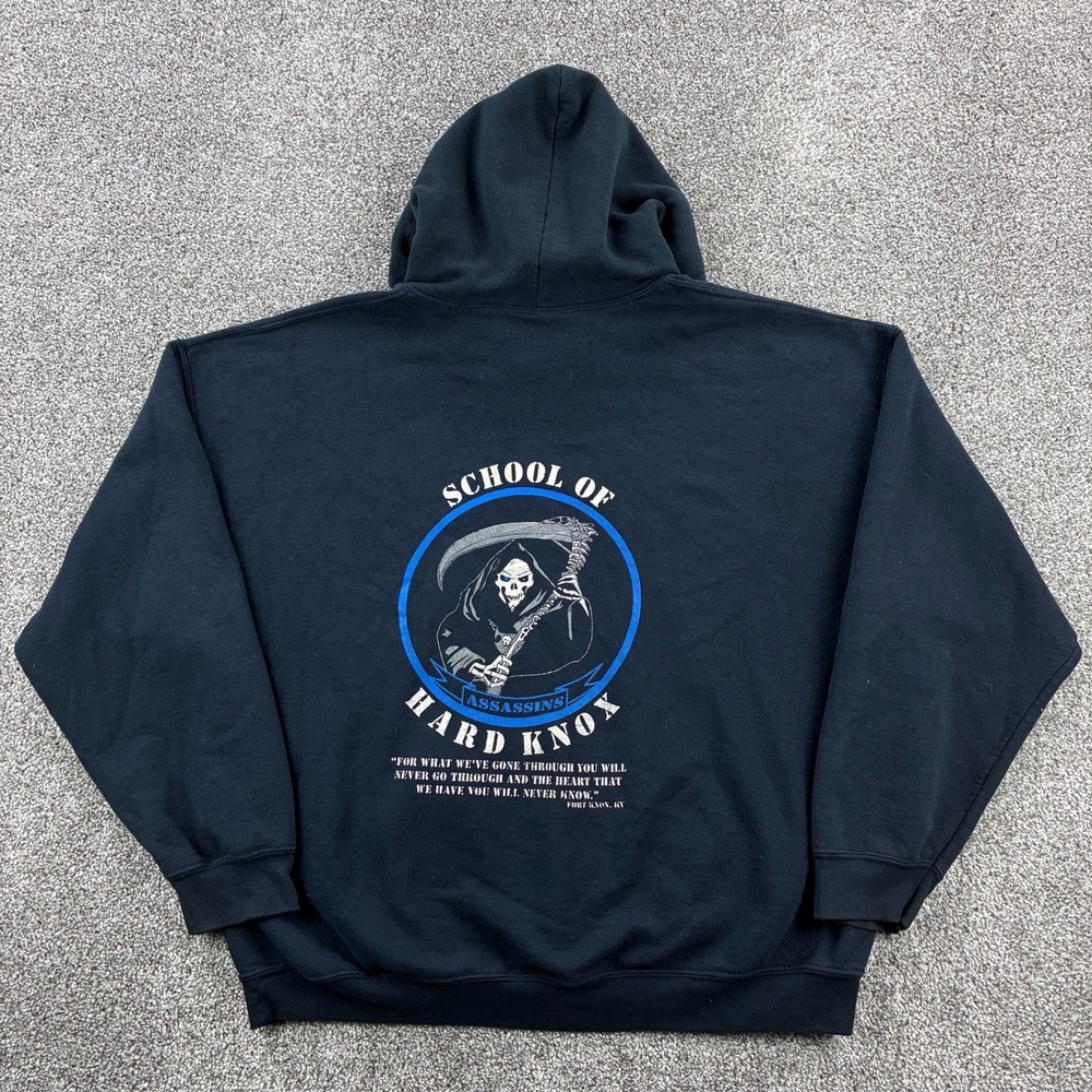 Vintage School of Hard Knox Hoodie Mens XL Black 2nd Platoon‎ Assassins